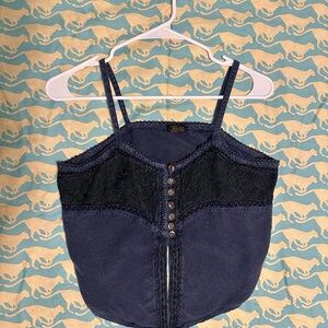 Boho Navy Lace Trim Tank Top